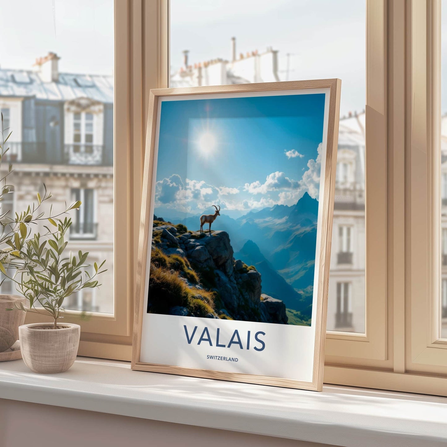 Valais Poster - Switzerland Travel Art - Ibex Mountain Vista Home Decor