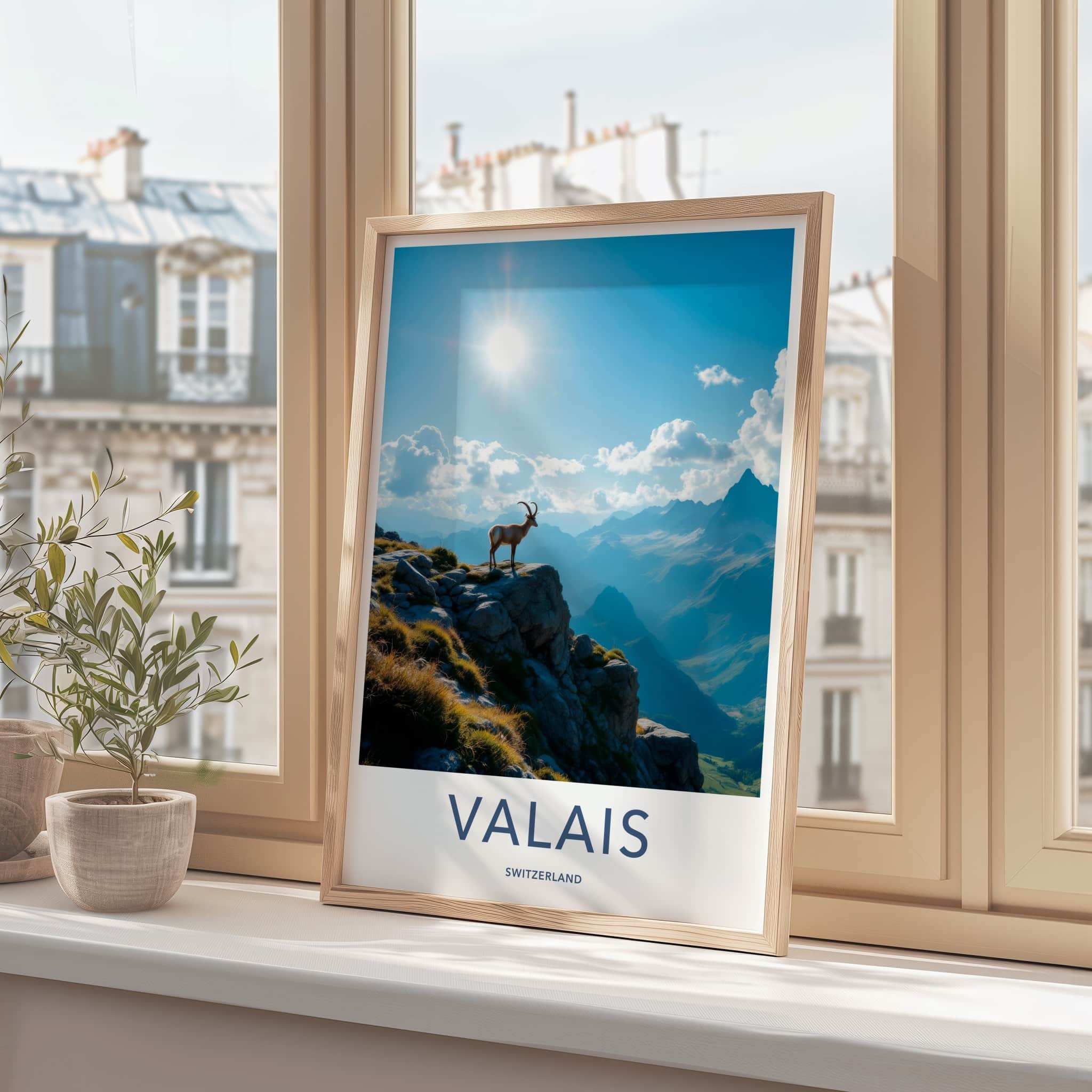 Valais Poster - Switzerland Travel Art - Ibex Mountain Vista Home Decor