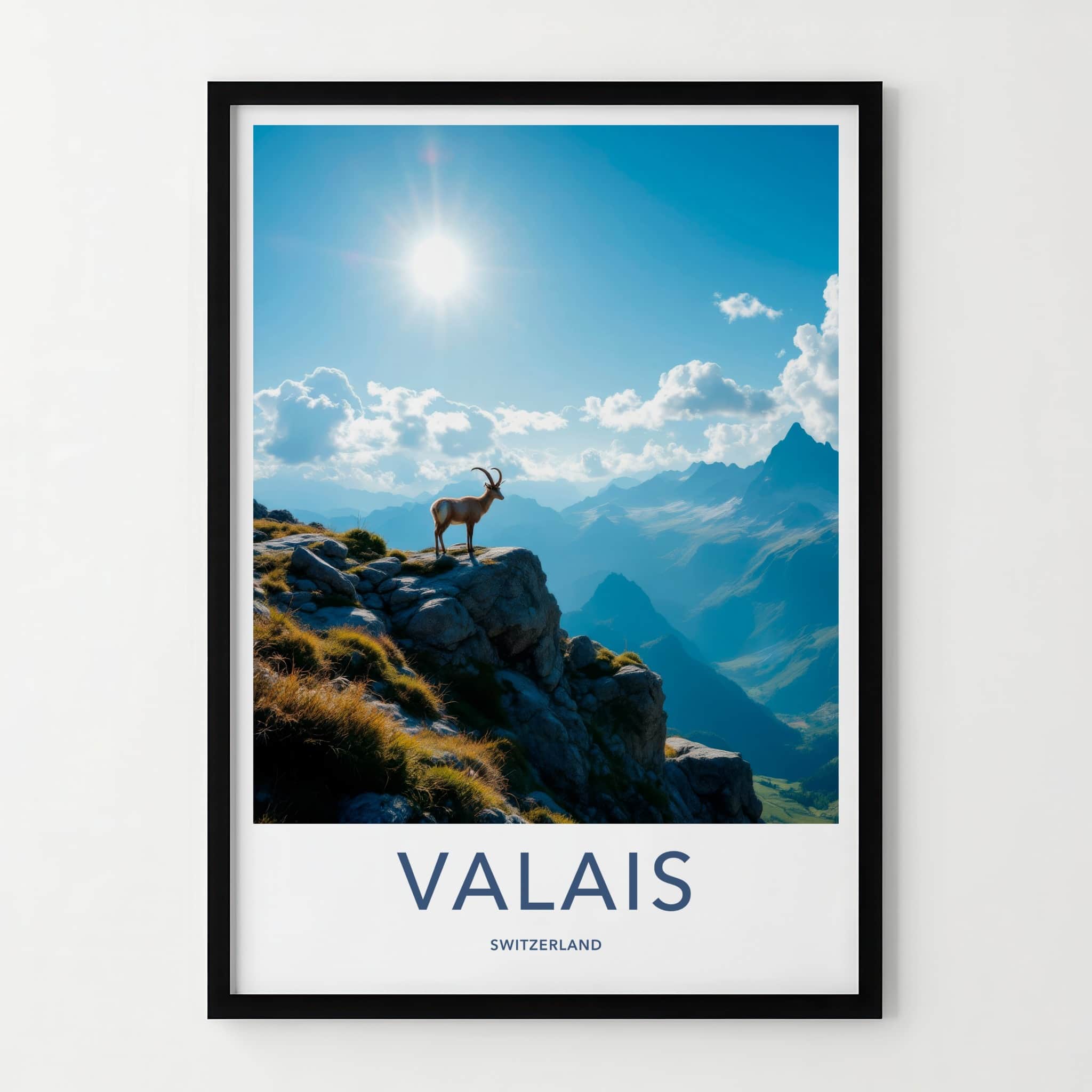 Valais Poster - Switzerland Travel Art - Ibex Mountain Vista Home Decor