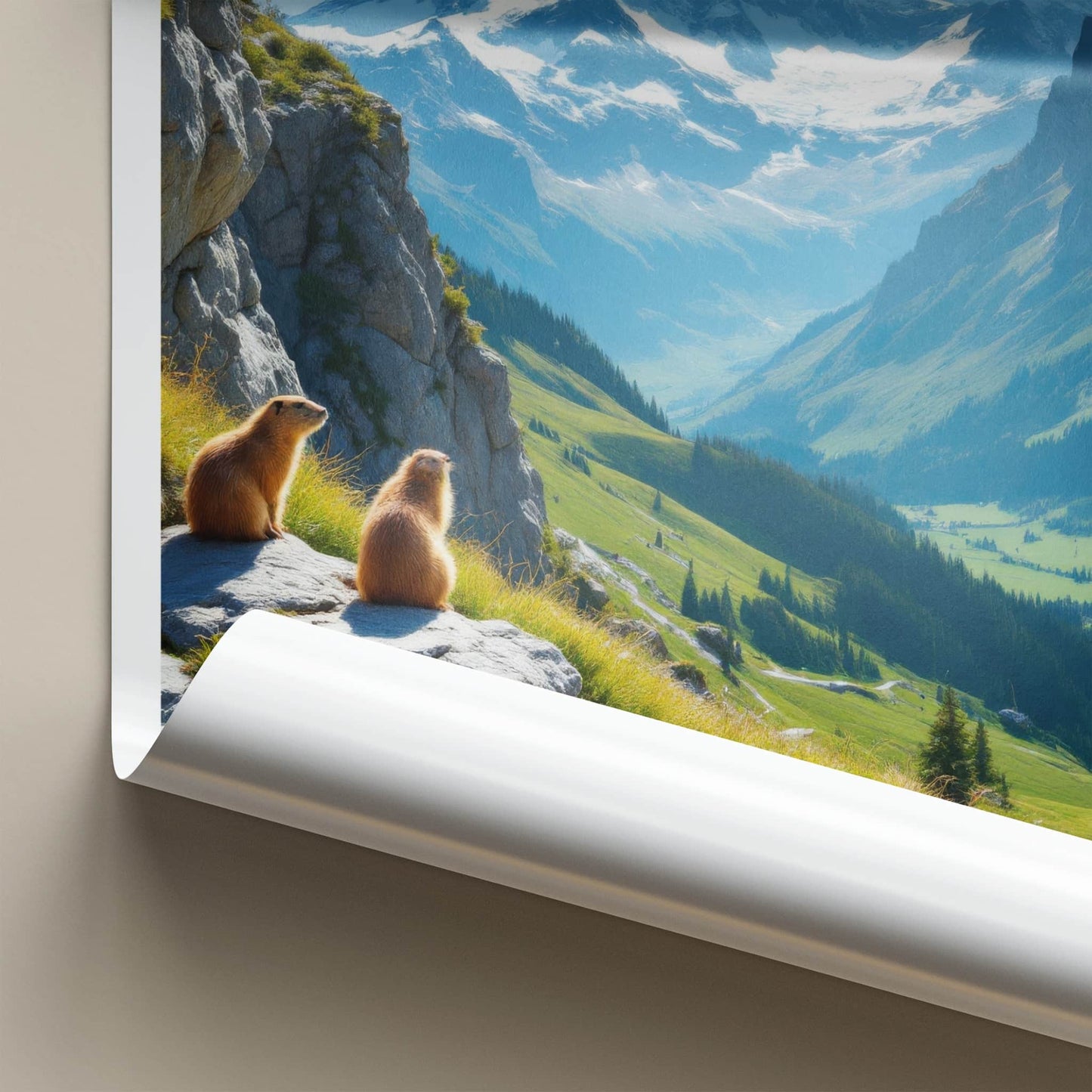 Valais Poster - Switzerland Travel Art - Marmots Mountain Peaks Home Decor