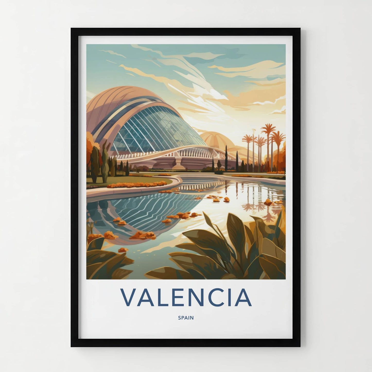 Valencia Poster - Spain Travel Art - Modern Architecture Reflections Home Decor