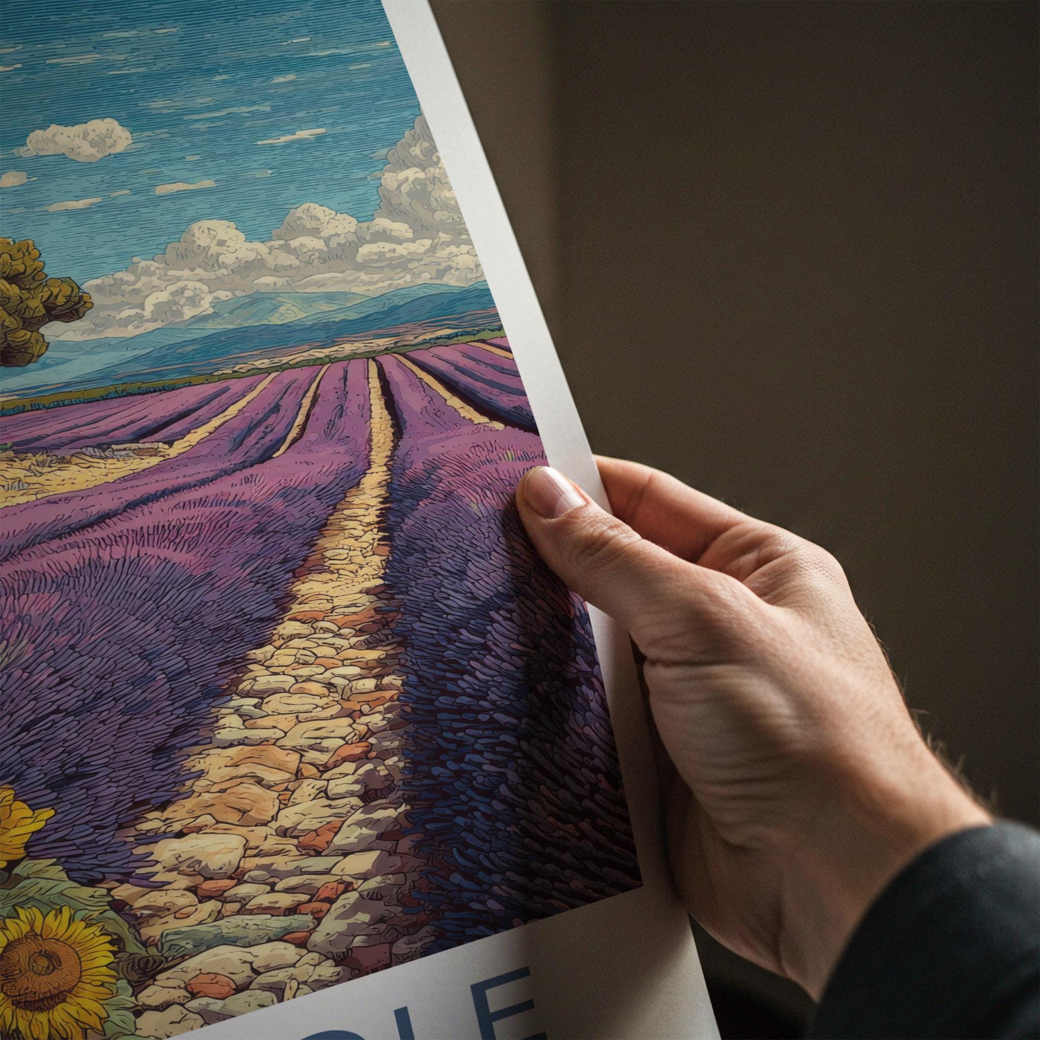 Valensole Poster - France Art Print - Lavender Field Sunflowers Home Decor