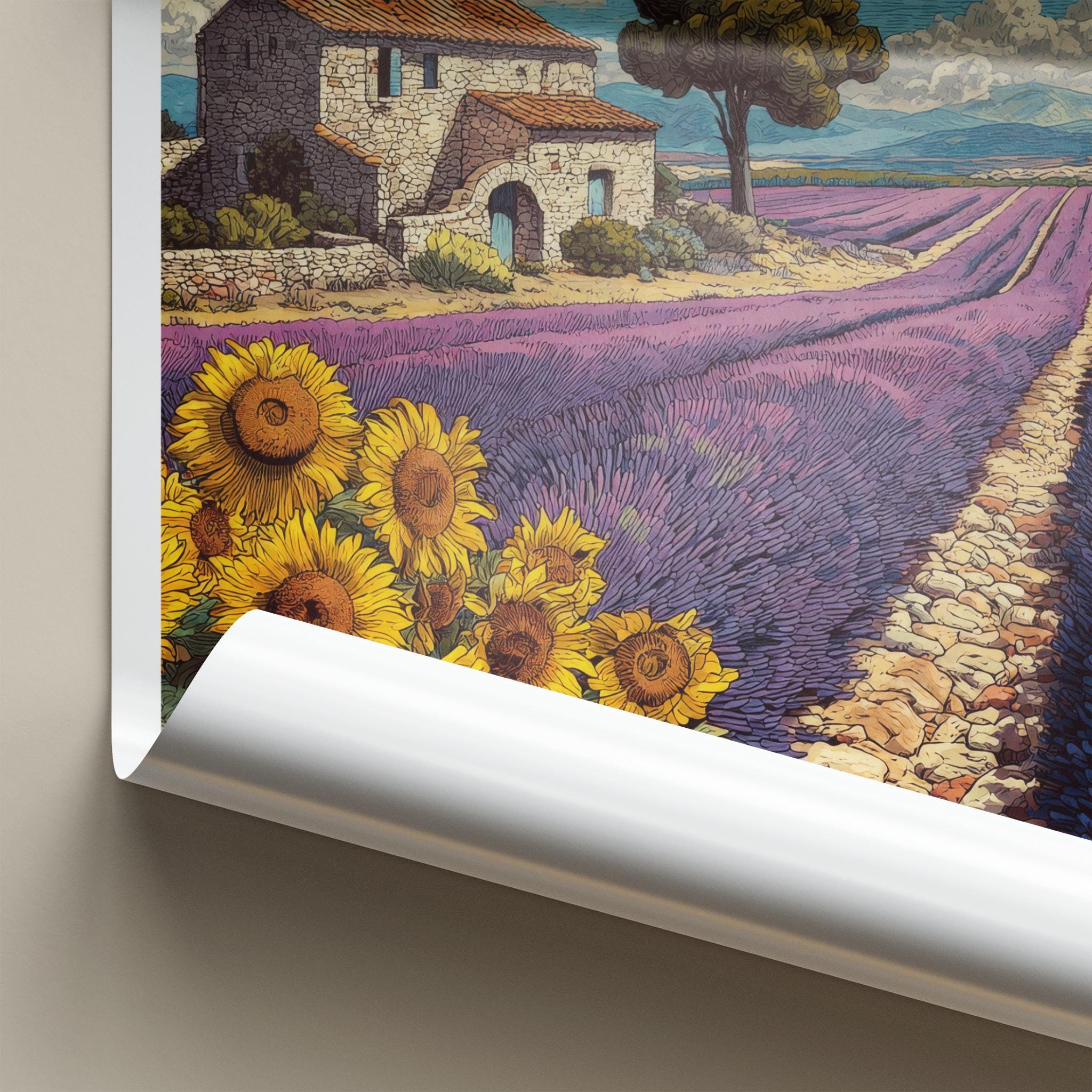 Valensole Poster - France Art Print - Lavender Field Sunflowers Home Decor