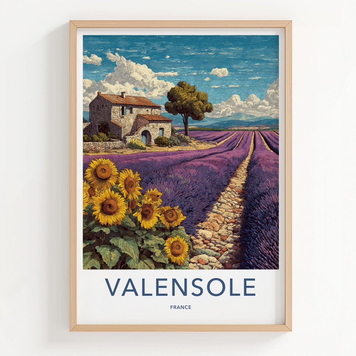 Valensole Poster - France Art Print - Lavender Field Sunflowers Home Decor