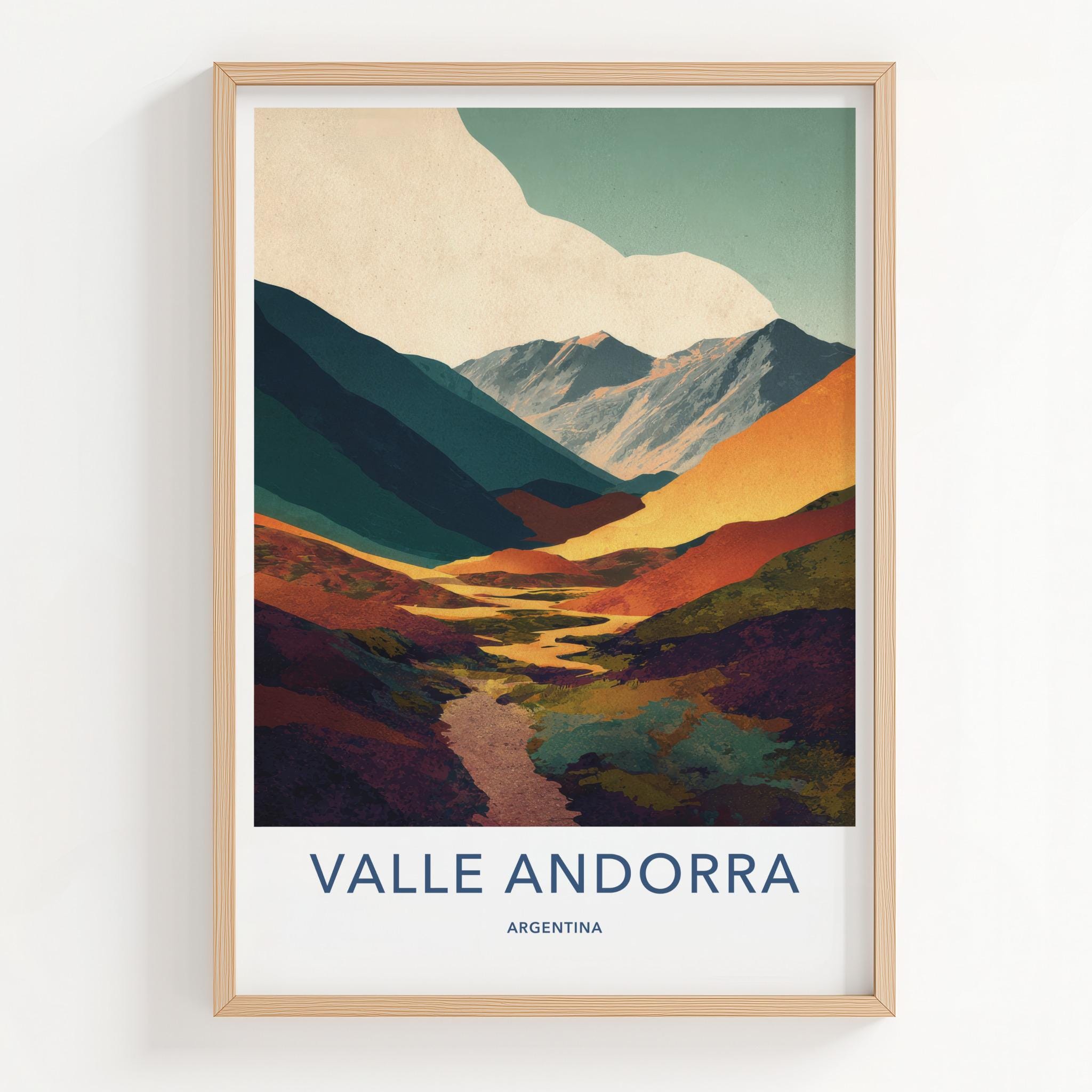 Valle Andorra Poster - Argentina Wall Art - Vibrant Mountain Valley Home Decor