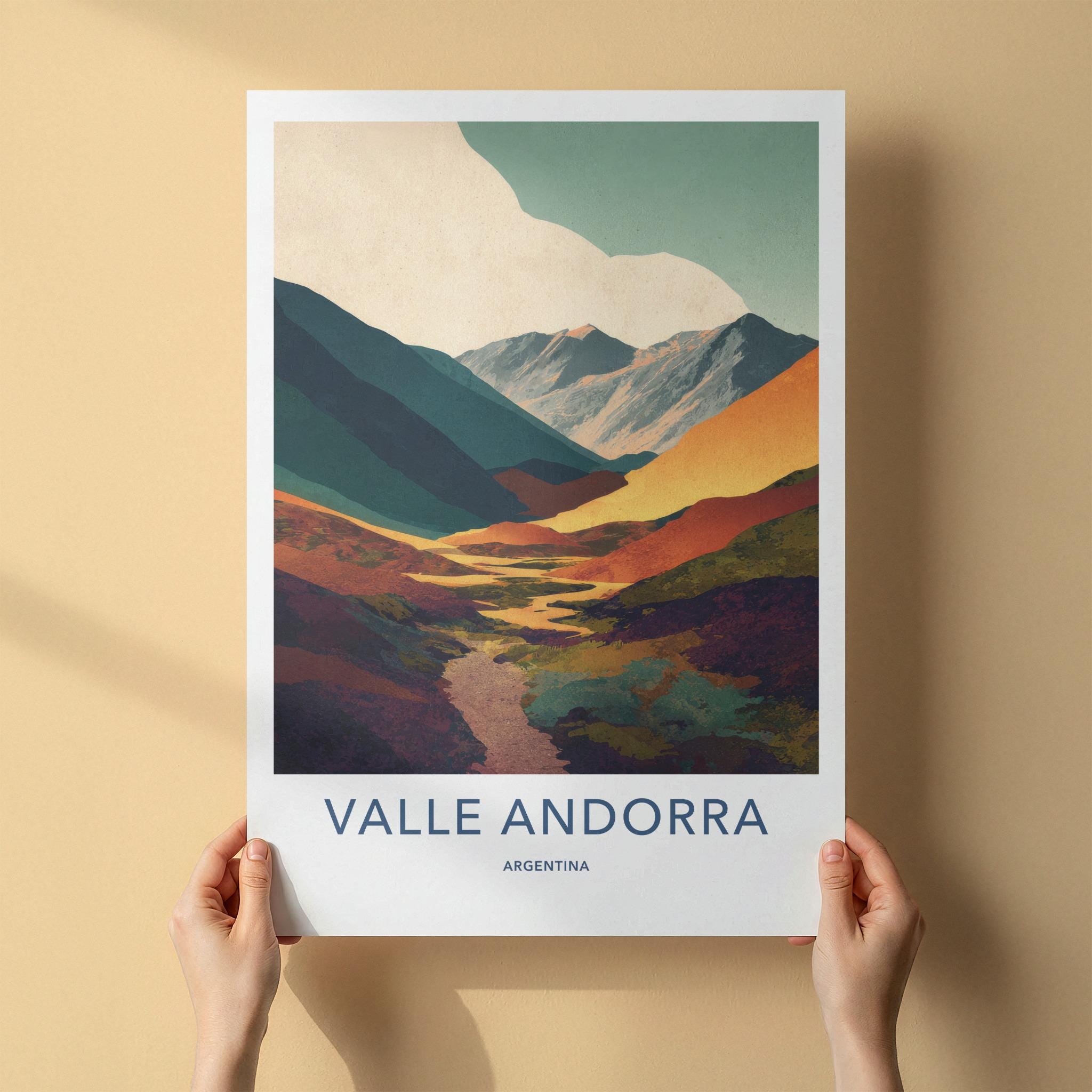 Valle Andorra Poster - Argentina Wall Art - Vibrant Mountain Valley Home Decor