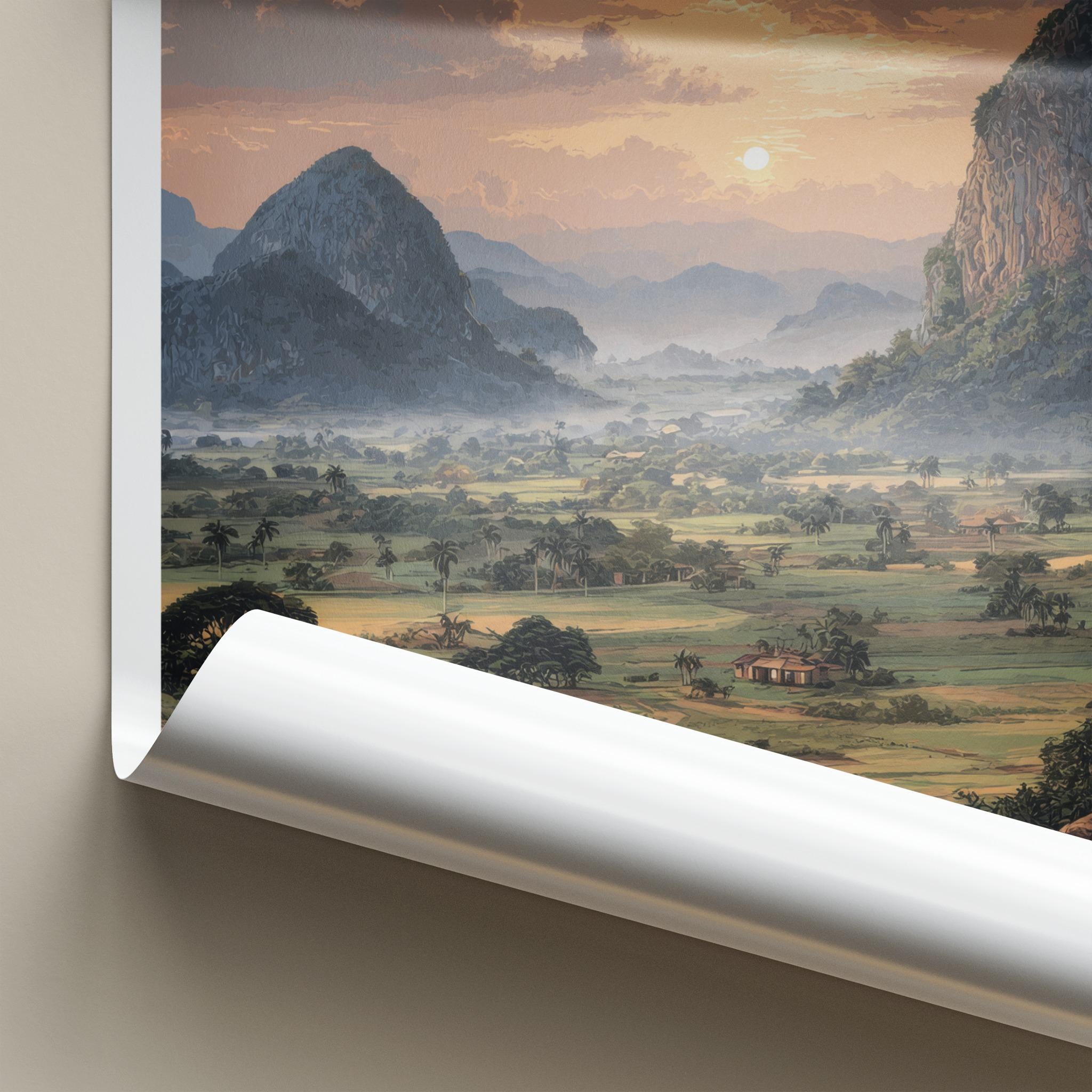Valle de Vinales Poster - Cuba Travel Art - Lush Valley Sunset Home Decor