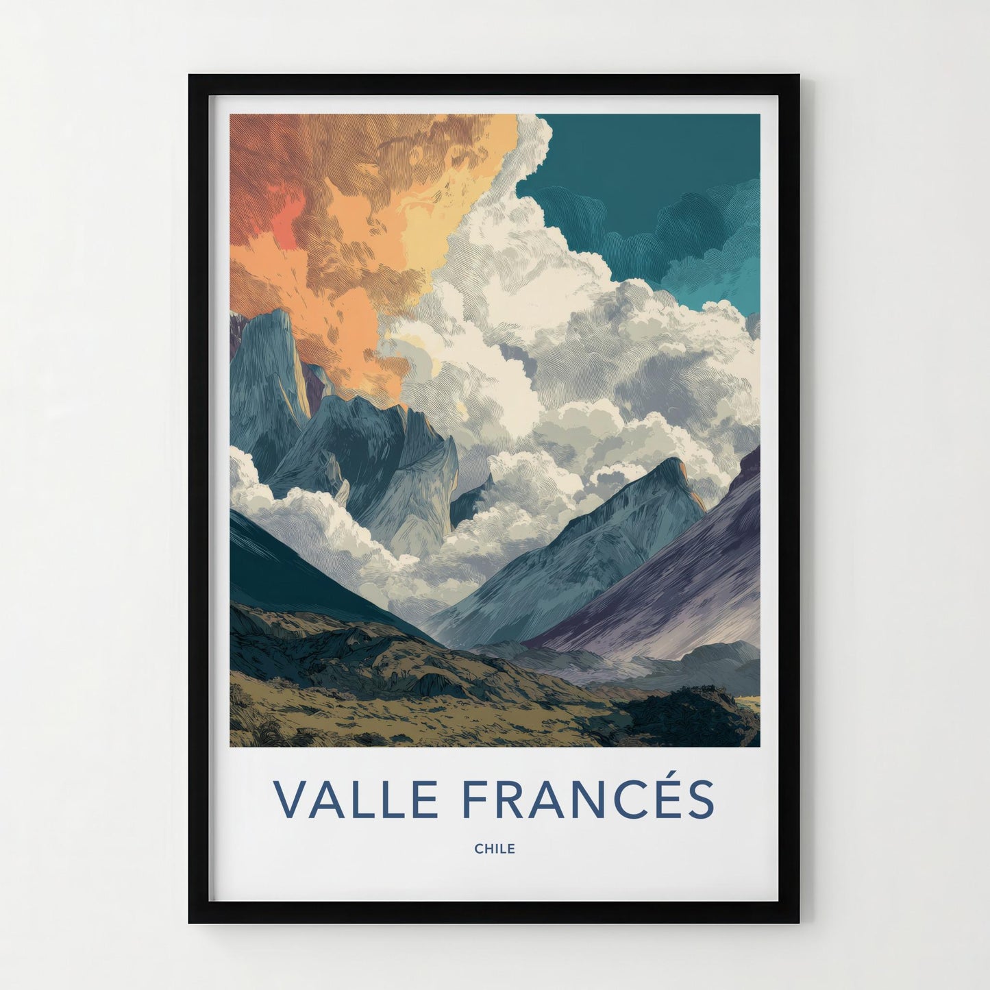 Valle Frances Poster - Chile Travel Art - Cloudy Mountain Panorama Home Decor