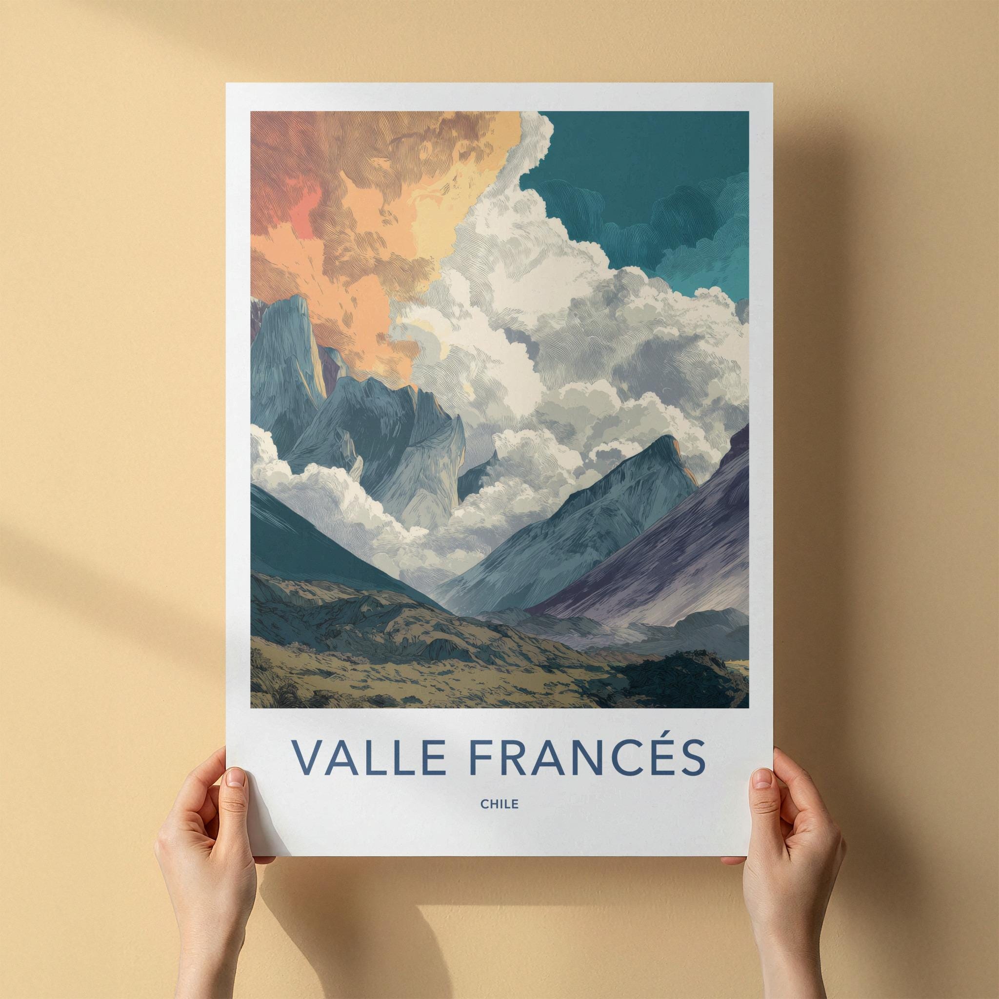 Valle Frances Poster - Chile Travel Art - Cloudy Mountain Panorama Home Decor