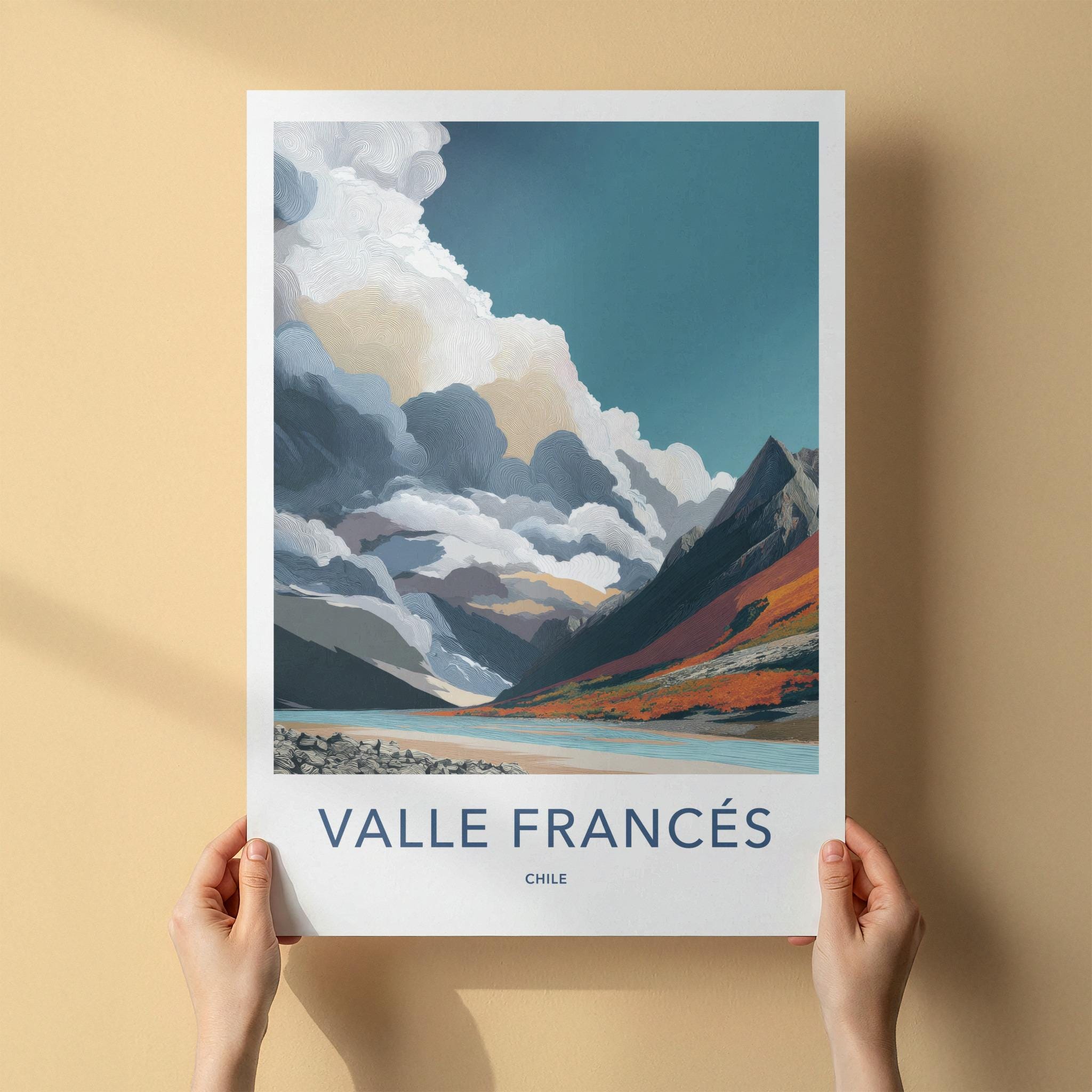 Valle Frances Poster - Chile Travel Art - Colorful Mountain Lake Home Decor