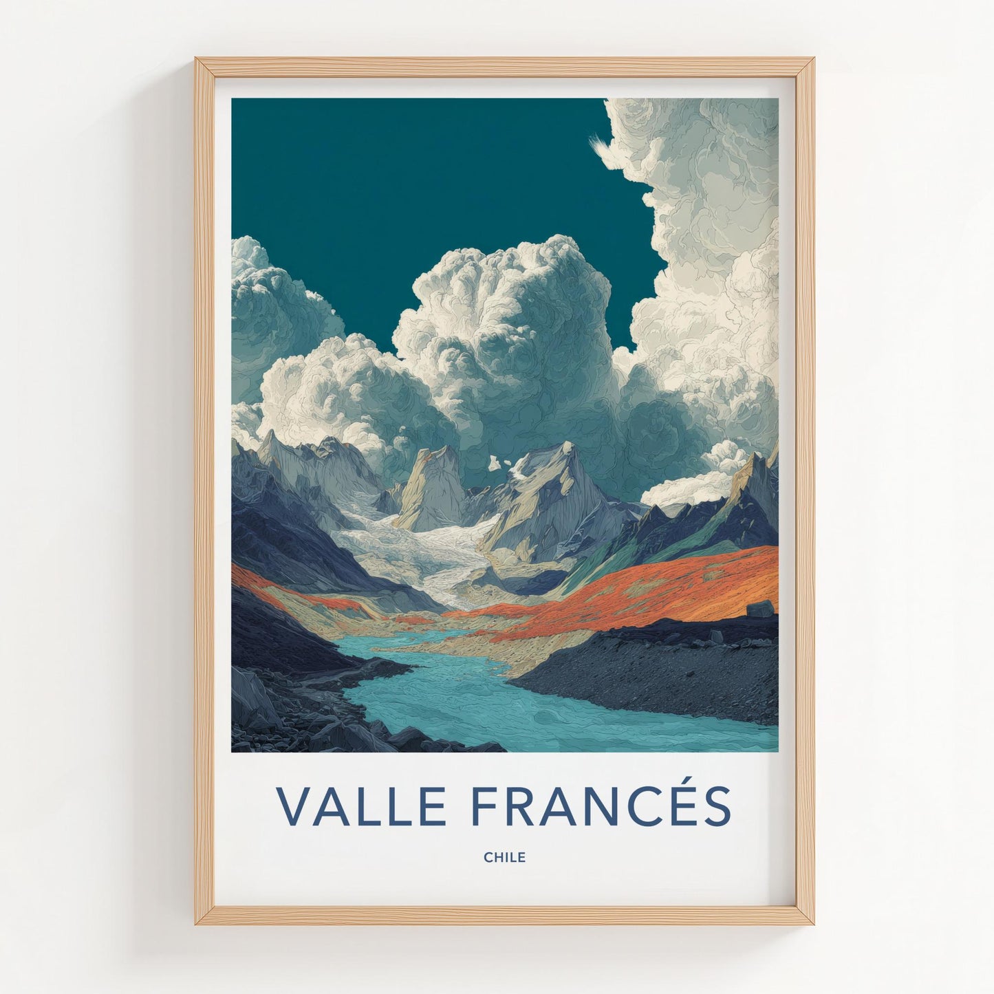 Valle Frances Poster - Chile Travel Art - Glacier River Peaks Wall Decor