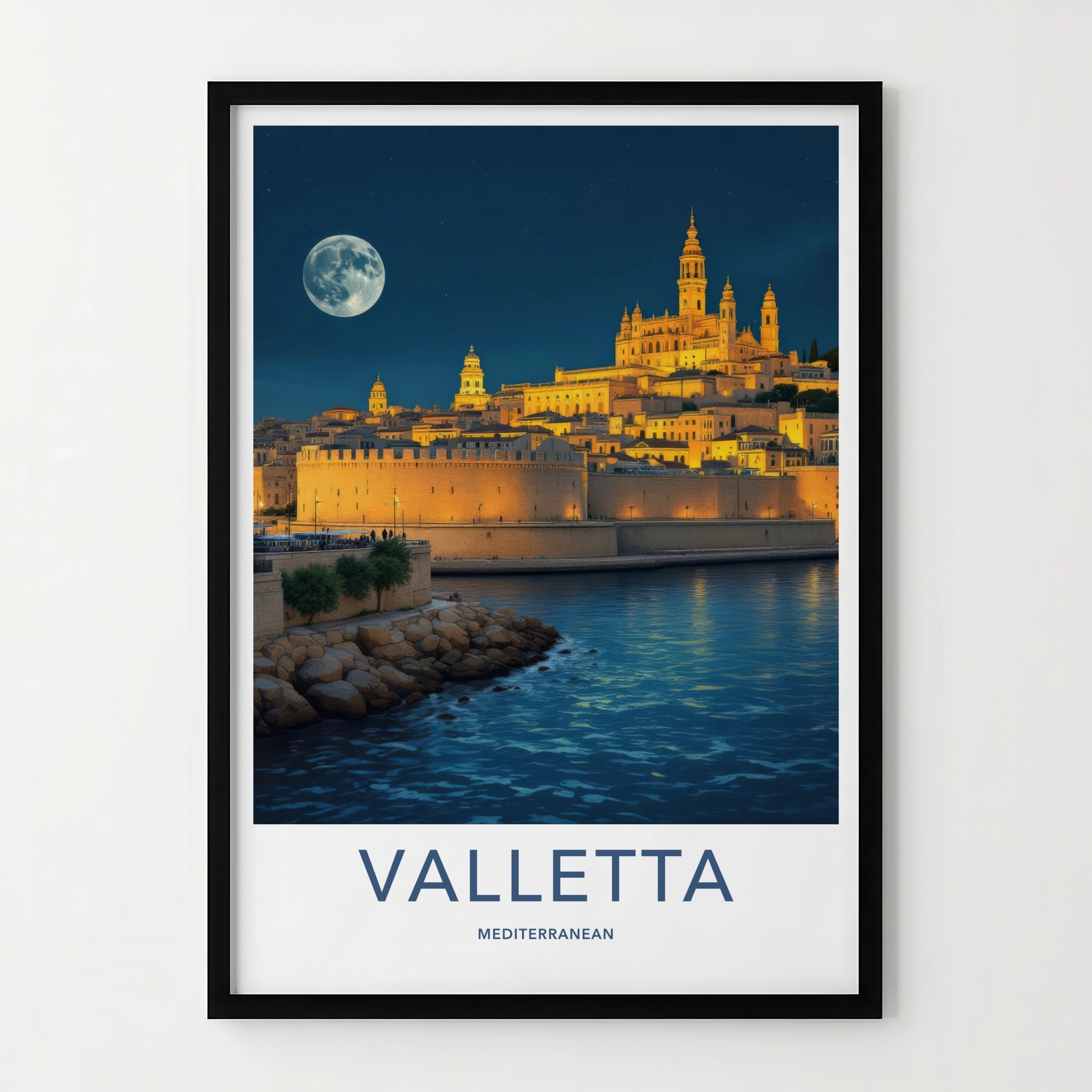 Valletta Poster - Malta Fine Art - Illuminated Waterfront City Gallery Art