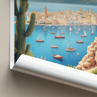 Valletta Poster - Malta Travel Art - Coastal Cityscape Sails Home Decor