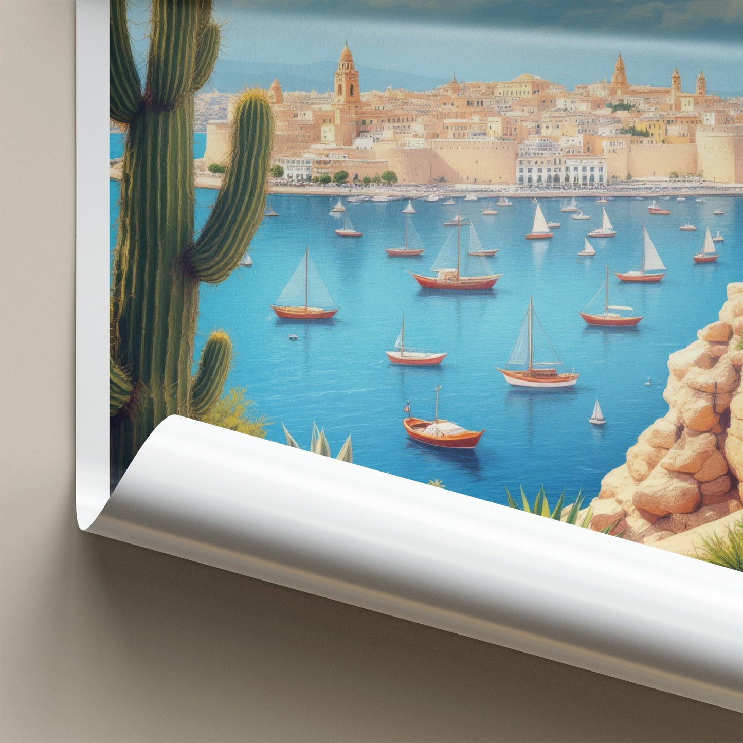 Valletta Poster - Malta Travel Art - Coastal Cityscape Sails Home Decor