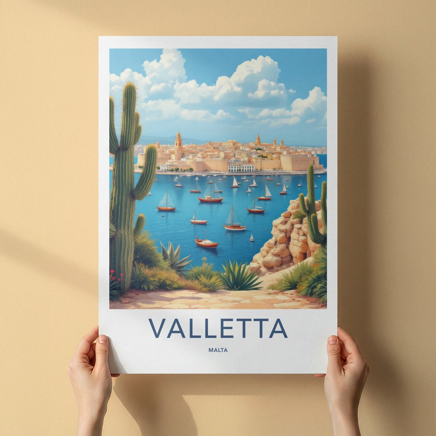 Valletta Poster - Malta Travel Art - Coastal Cityscape Sails Home Decor