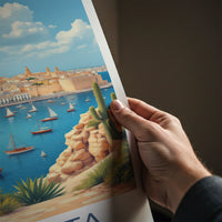 Valletta Poster - Malta Travel Art - Coastal Cityscape Sails Home Decor