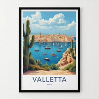 Valletta Poster - Malta Travel Art - Coastal Cityscape Sails Home Decor
