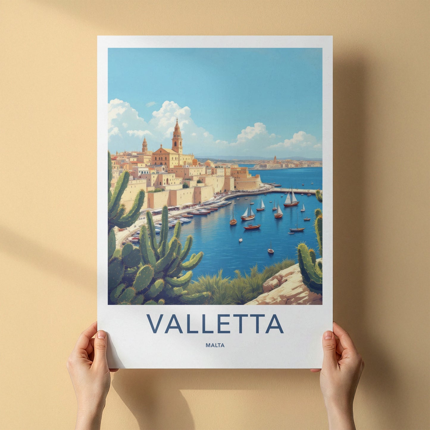 Valletta Poster - Malta Travel Art - Fortified City Harbor Wall Decor