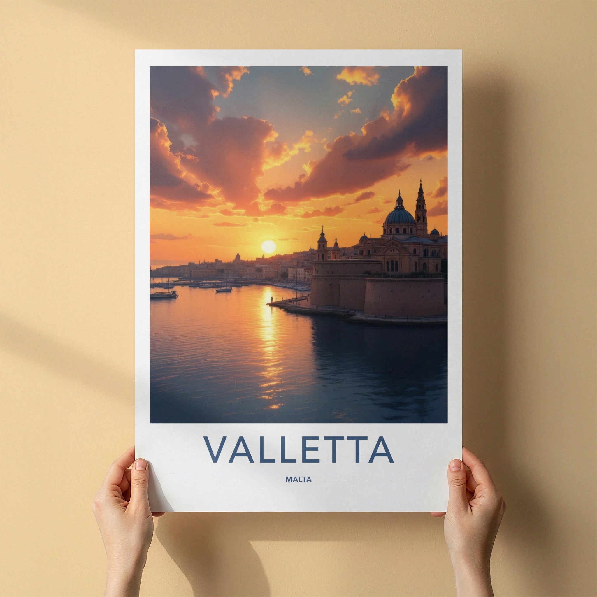 Valletta Poster - Malta Travel Art - Golden Harbor Sunset Wall Decor