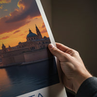 Valletta Poster - Malta Travel Art - Golden Harbor Sunset Wall Decor