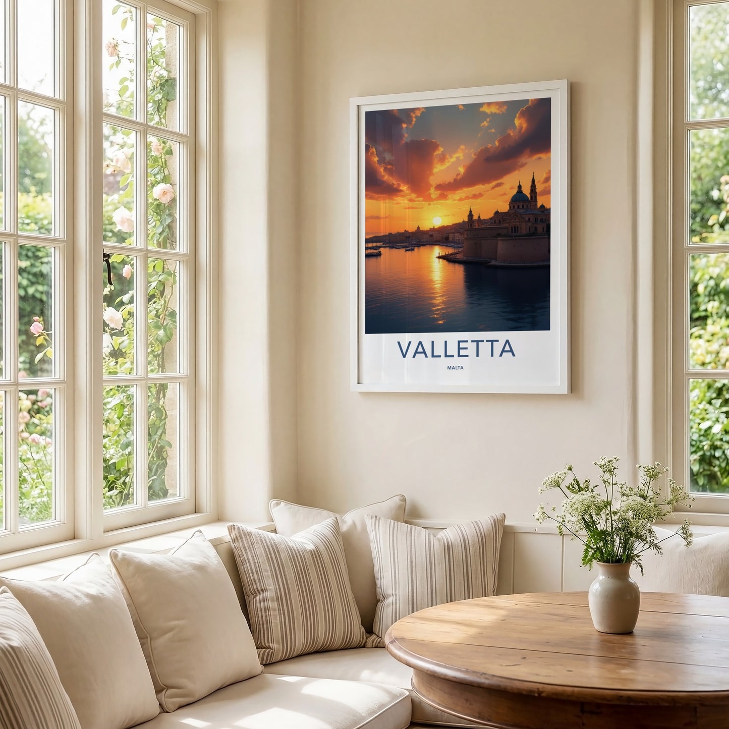 Valletta Poster - Malta Travel Art - Golden Harbor Sunset Wall Decor