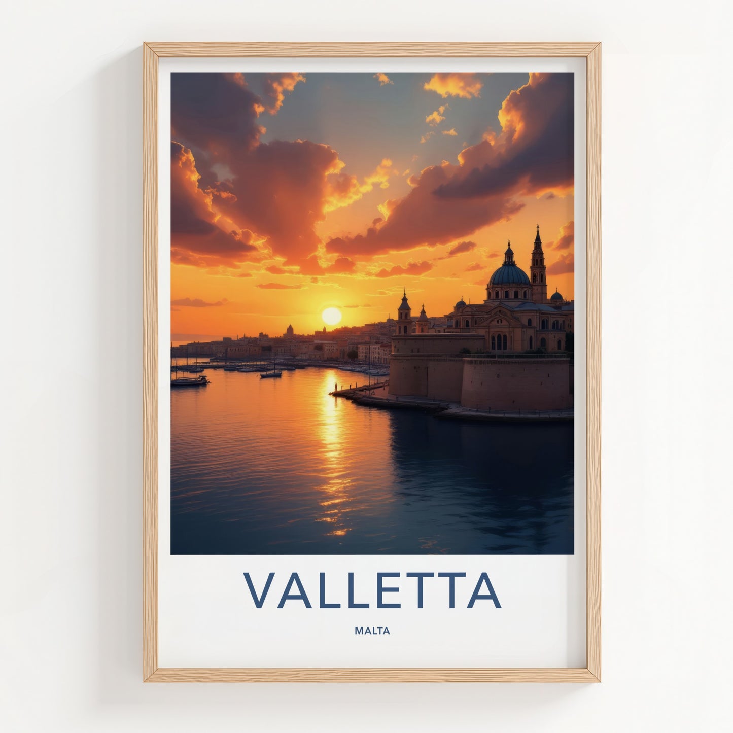 Valletta Poster - Malta Travel Art - Golden Harbor Sunset Wall Decor