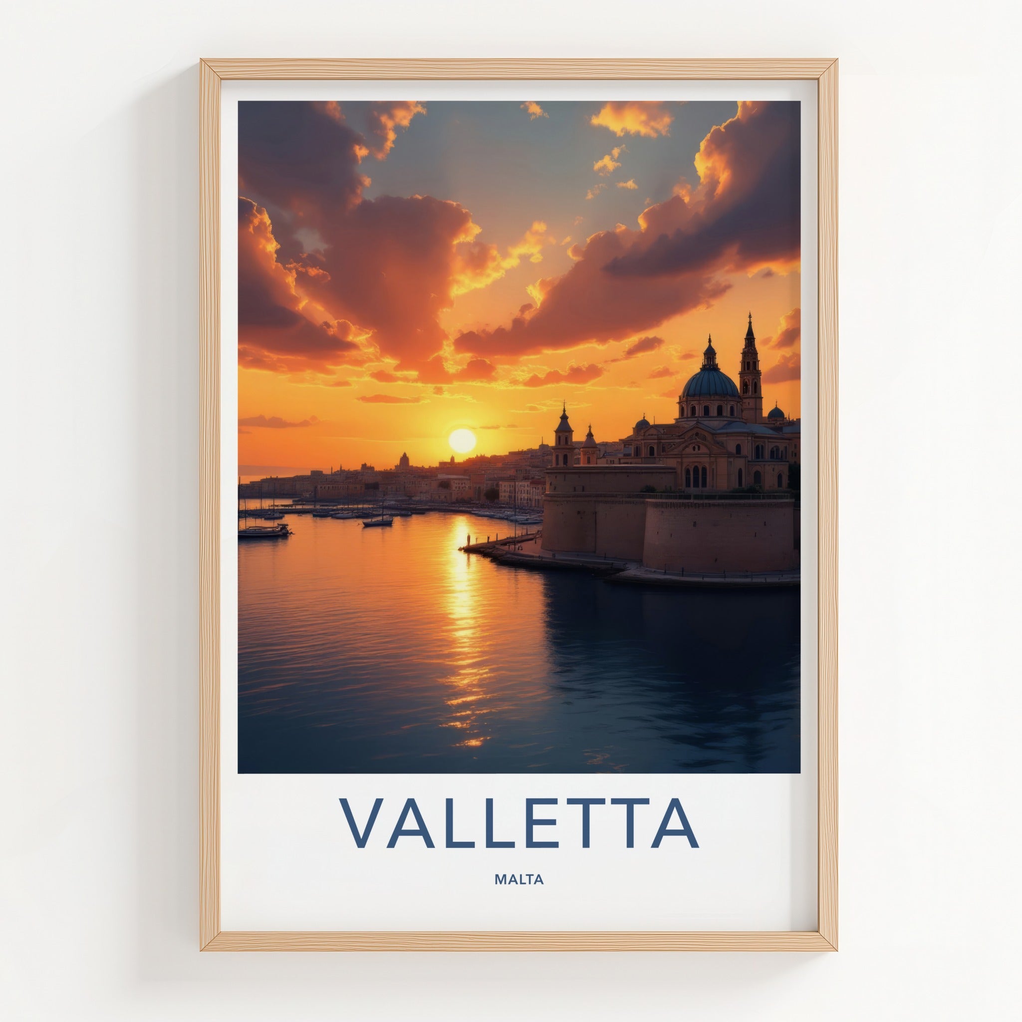 Valletta Poster - Malta Travel Art - Golden Harbor Sunset Wall Decor