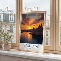 Valletta Poster - Malta Travel Art - Golden Harbor Sunset Wall Decor