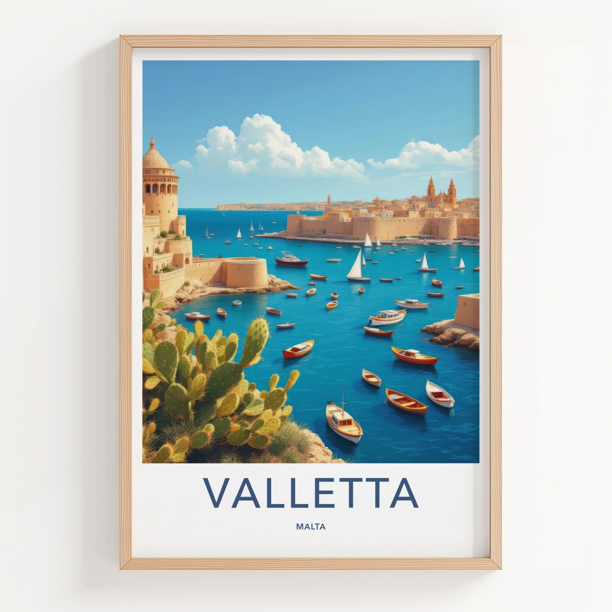 Valletta Poster - Malta Travel Art - Historic Bay Boats Home Decor