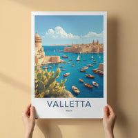 Valletta Poster - Malta Travel Art - Historic Bay Boats Home Decor
