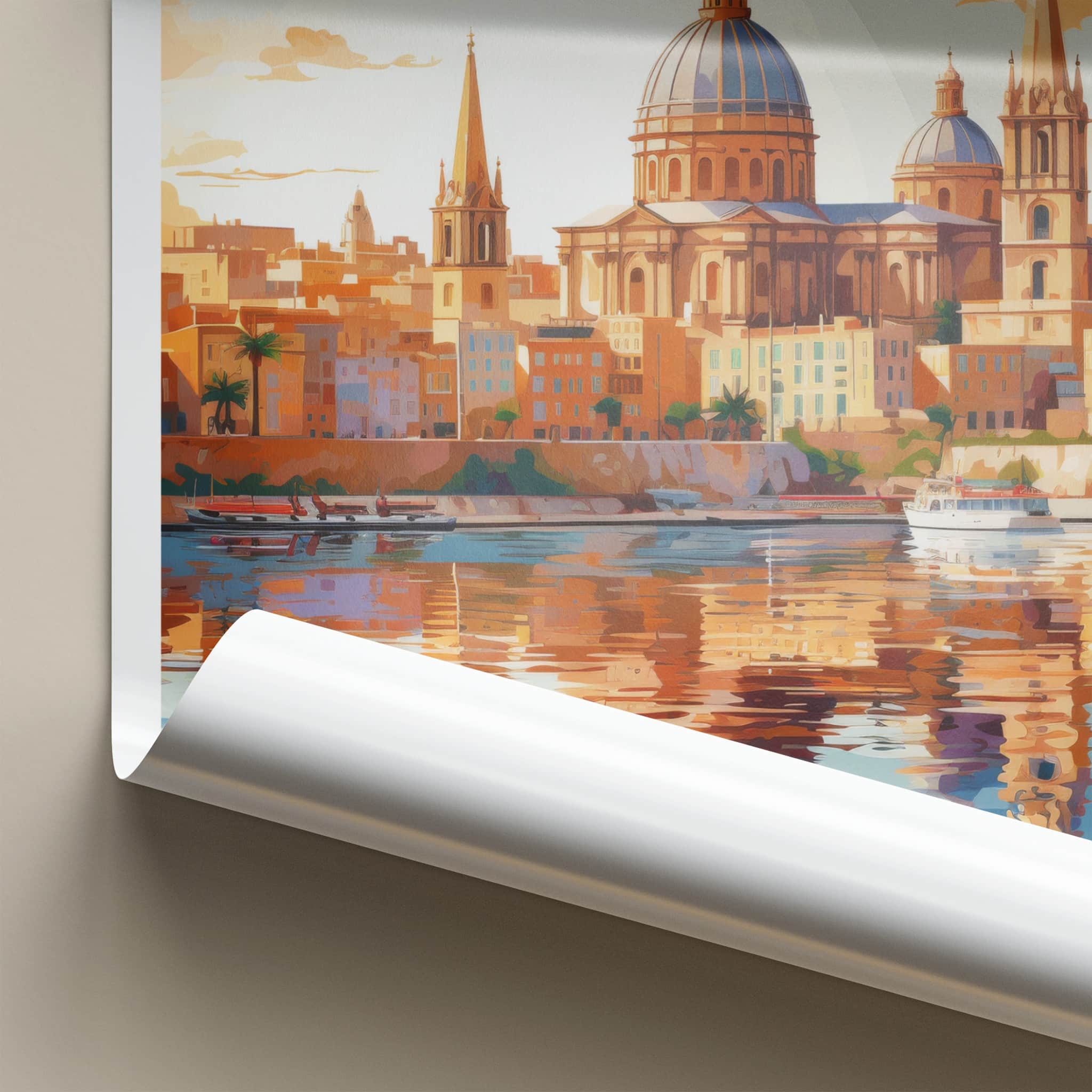 Valletta Poster - Malta Travel Art - Historic City Reflection Wall Decor