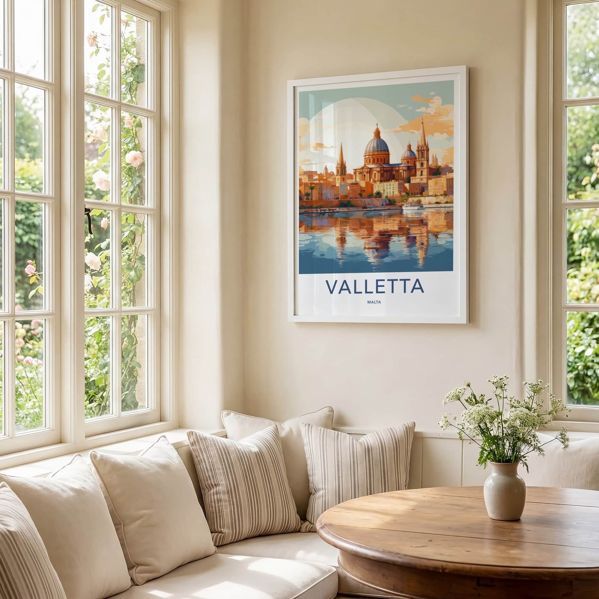 Valletta Poster - Malta Travel Art - Historic City Reflection Wall Decor