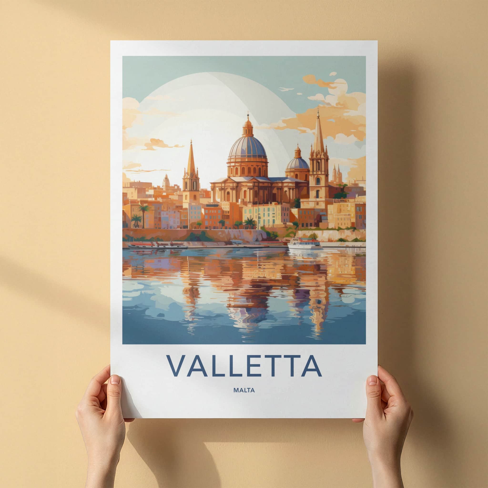 Valletta Poster - Malta Travel Art - Historic City Reflection Wall Decor