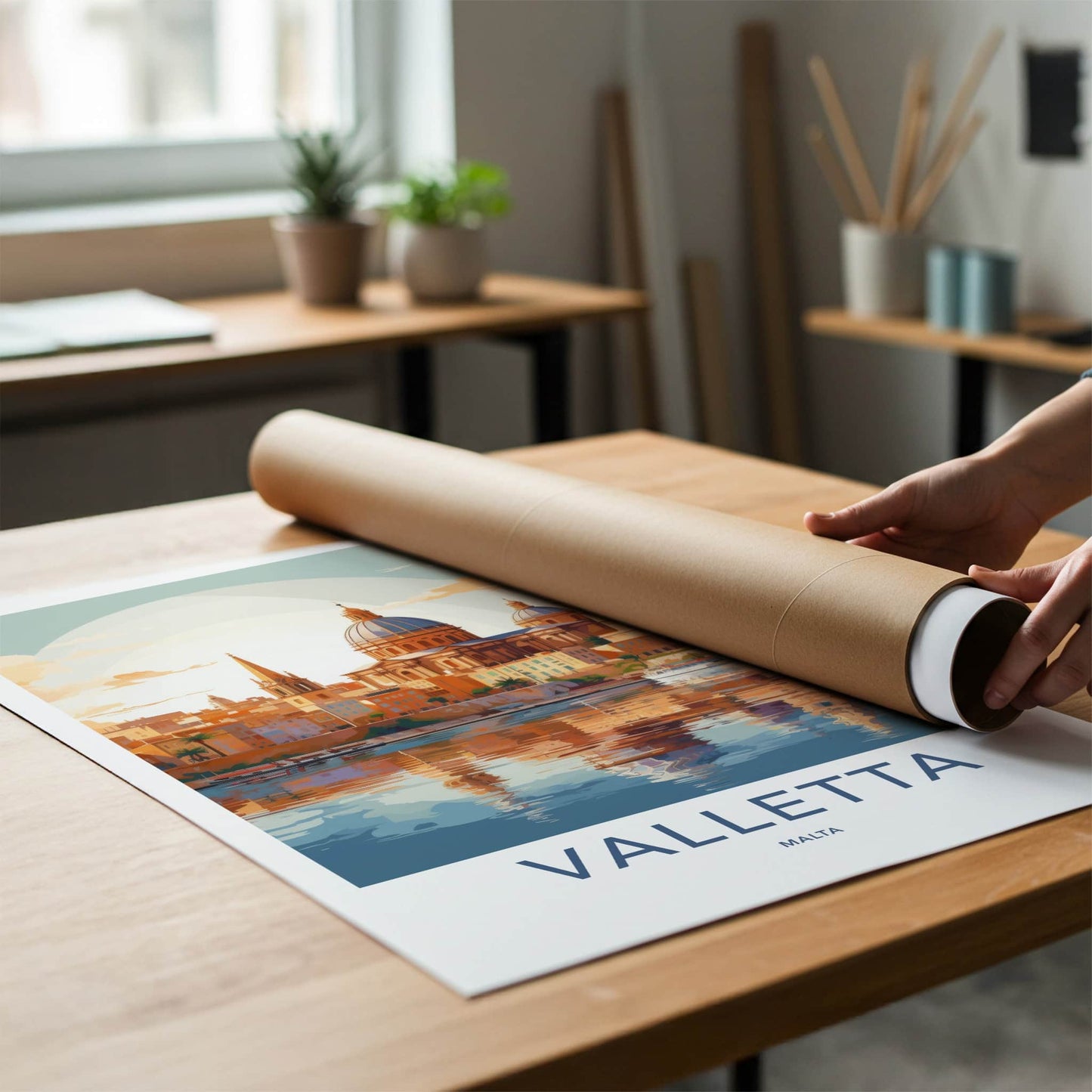 Valletta Poster - Malta Travel Art - Historic City Reflection Wall Decor