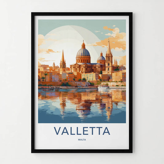 Valletta Poster - Malta Travel Art - Historic City Reflection Wall Decor