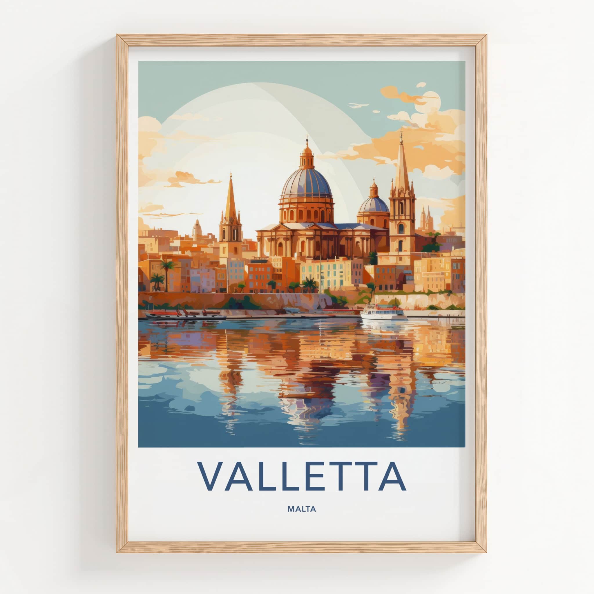 Valletta Poster - Malta Travel Art - Historic City Reflection Wall Decor