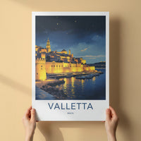 Valletta Poster - Malta Travel Art - Illuminated City Marina Wall Decor
