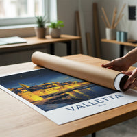 Valletta Poster - Malta Travel Art - Illuminated City Marina Wall Decor