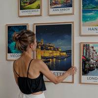 Valletta Poster - Malta Travel Art - Illuminated City Marina Wall Decor