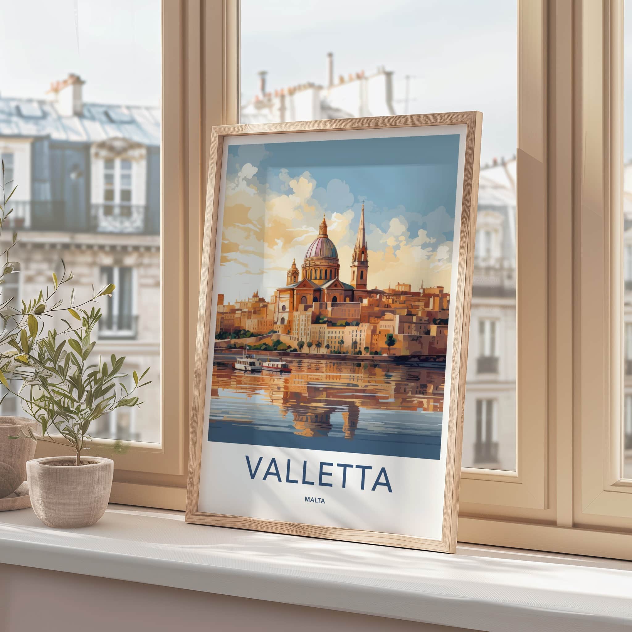 Valletta Poster - Malta Travel Art - Waterfront City Reflections Home Decor