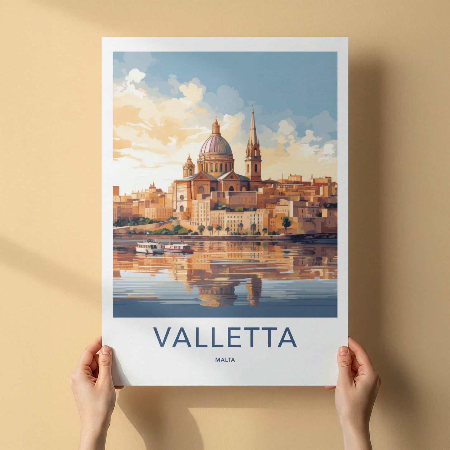 Valletta Poster - Malta Travel Art - Waterfront City Reflections Home Decor