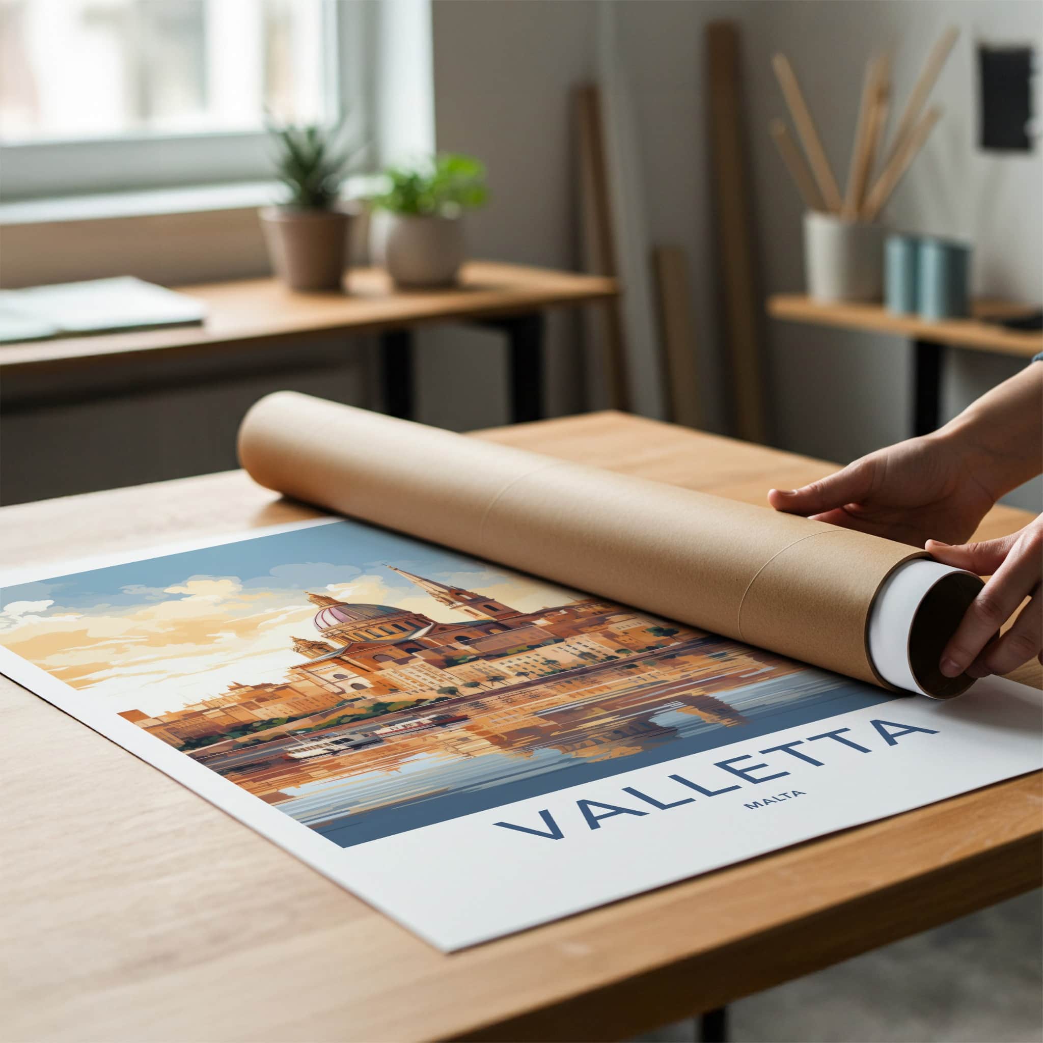Valletta Poster - Malta Travel Art - Waterfront City Reflections Home Decor