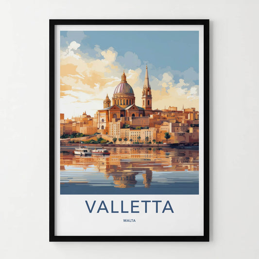 Valletta Poster - Malta Travel Art - Waterfront City Reflections Home Decor