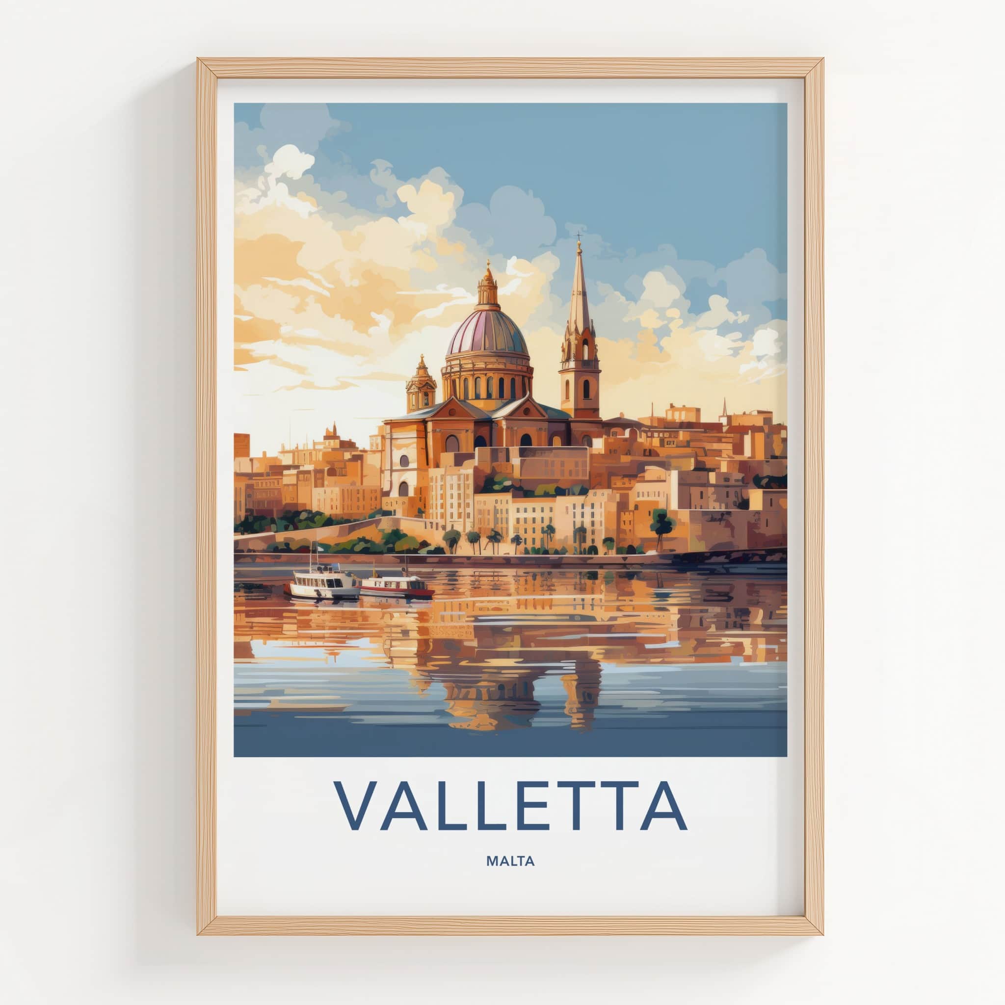 Valletta Poster - Malta Travel Art - Waterfront City Reflections Home Decor