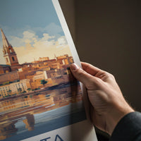Valletta Poster - Malta Travel Art - Waterfront City Reflections Home Decor