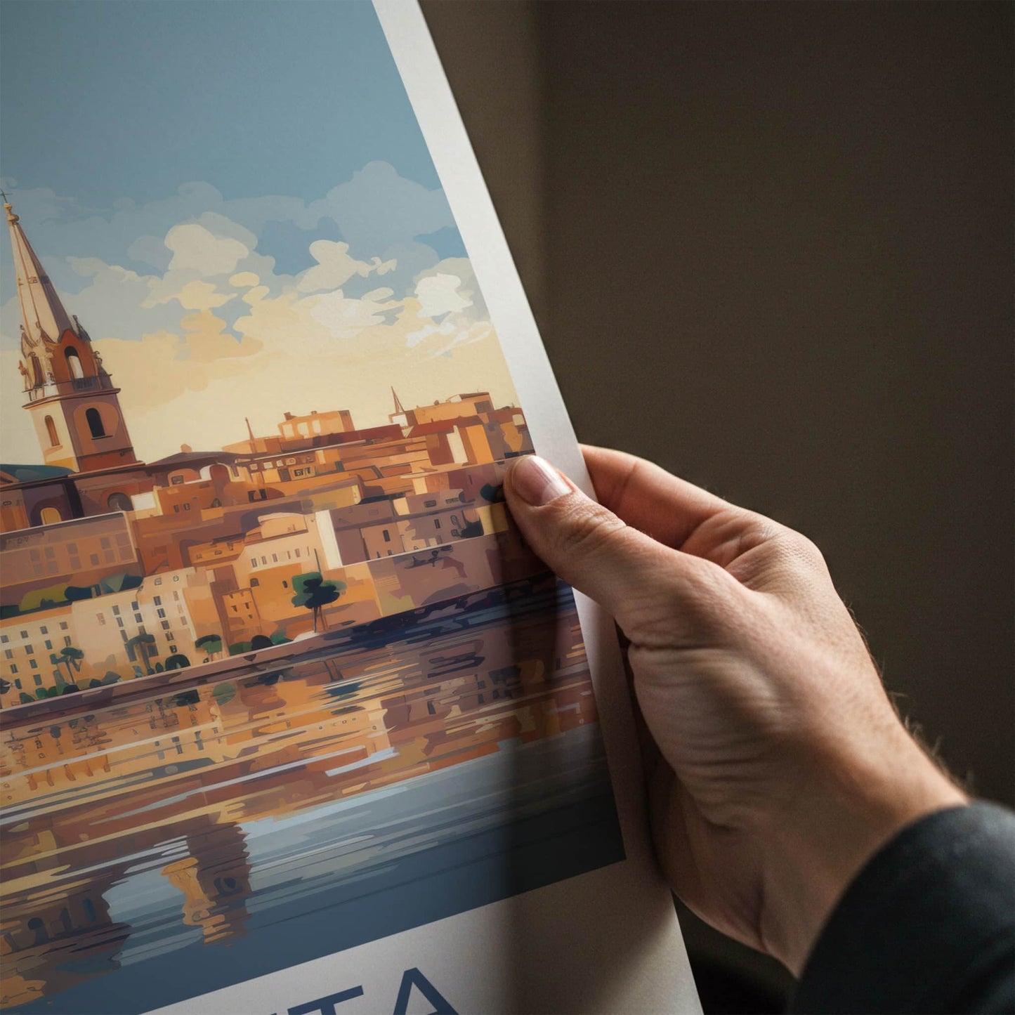 Valletta Poster - Malta Travel Art - Waterfront City Reflections Home Decor