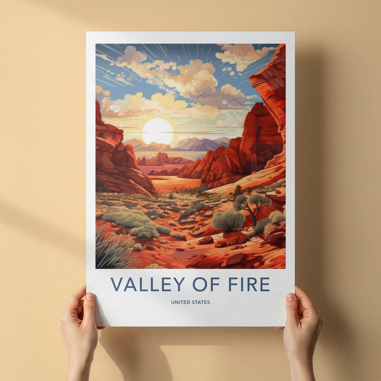 VALLEY OF FIRE Poster - Nevada Travel Art - Fiery Canyon Vista Home Decor