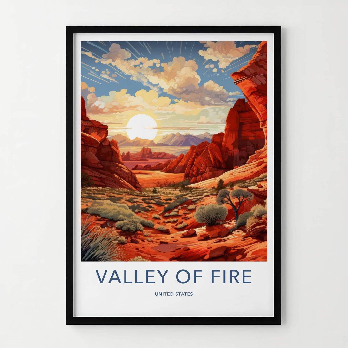 VALLEY OF FIRE Poster - Nevada Travel Art - Fiery Canyon Vista Home Decor