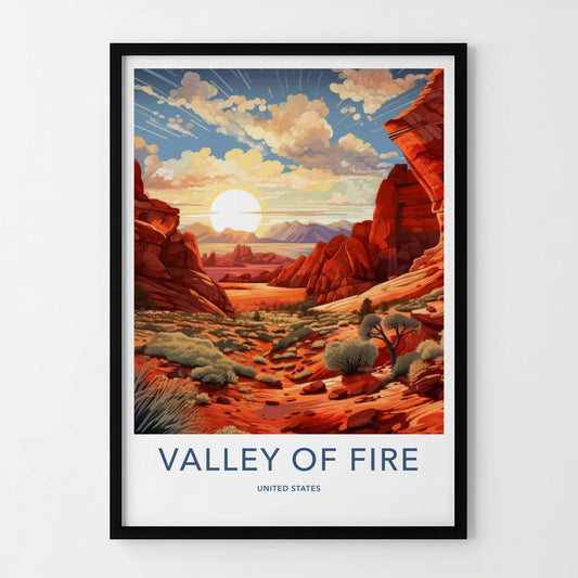 VALLEY OF FIRE Poster - Nevada Travel Art - Fiery Canyon Vista Home Decor