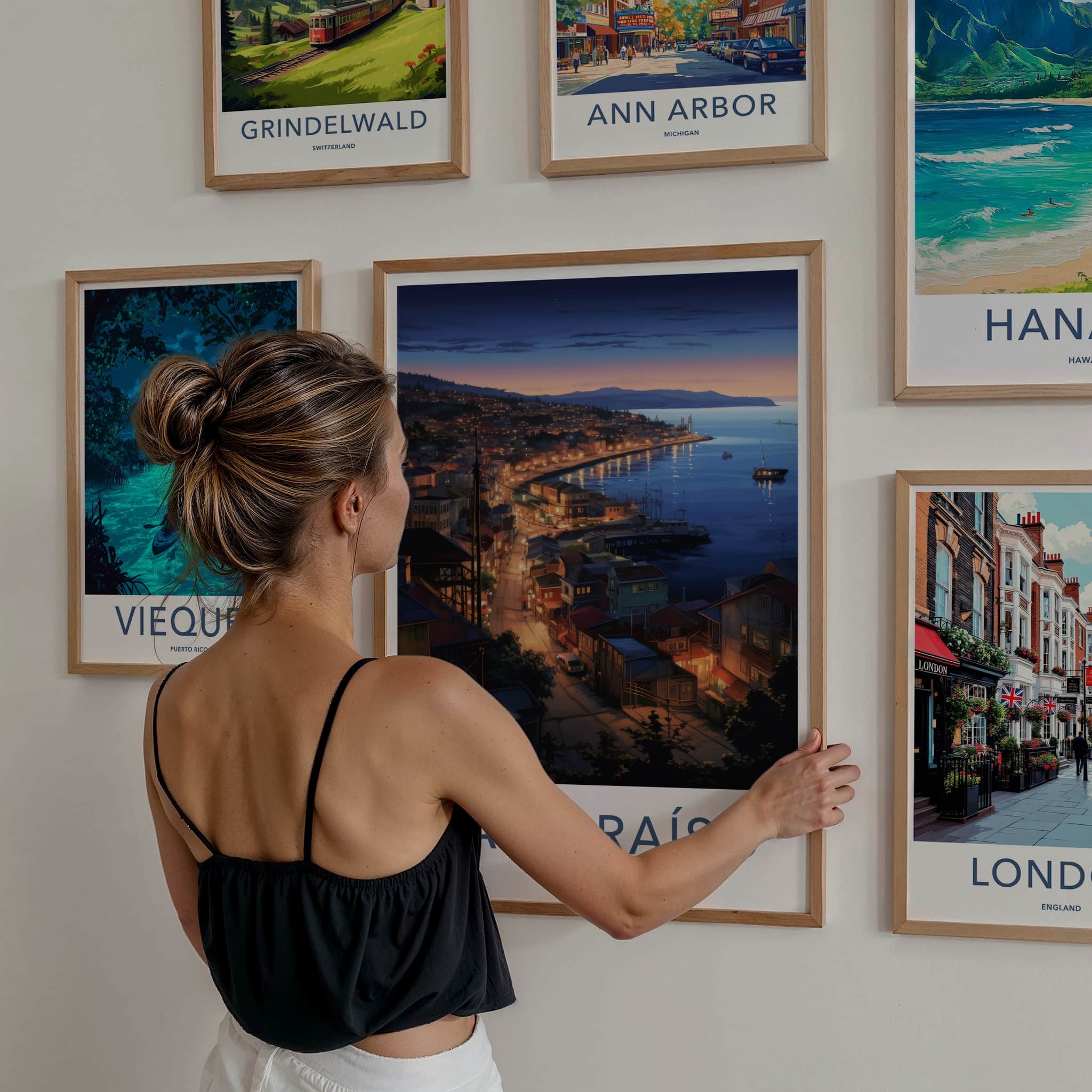 Valparaiso Poster - Chile Travel Art - Coastal City Lights Home Decor